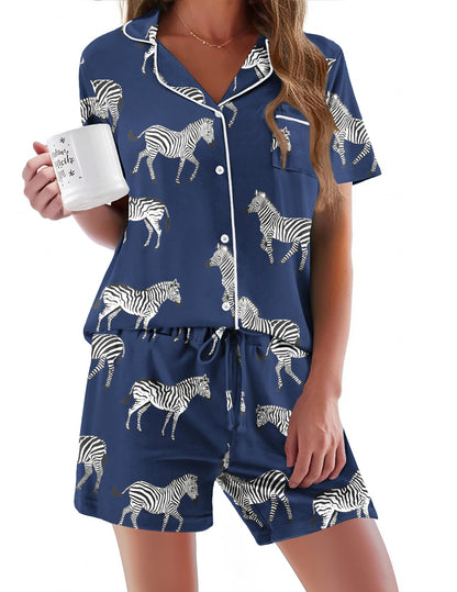 Pajamas Set for Women Short Sleeve Sleepwear Button Down Pjs Soft 2 Piece Lounge Sets XS-XXXL