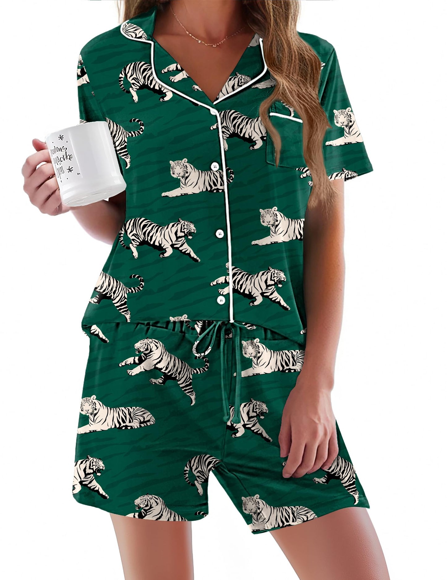 Pajamas Set for Women Short Sleeve Sleepwear Button Down Pjs Soft 2 Piece Lounge Sets XS-XXXL