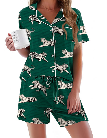 Pajamas Set for Women Short Sleeve Sleepwear Button Down Pjs Soft 2 Piece Lounge Sets XS-XXXL