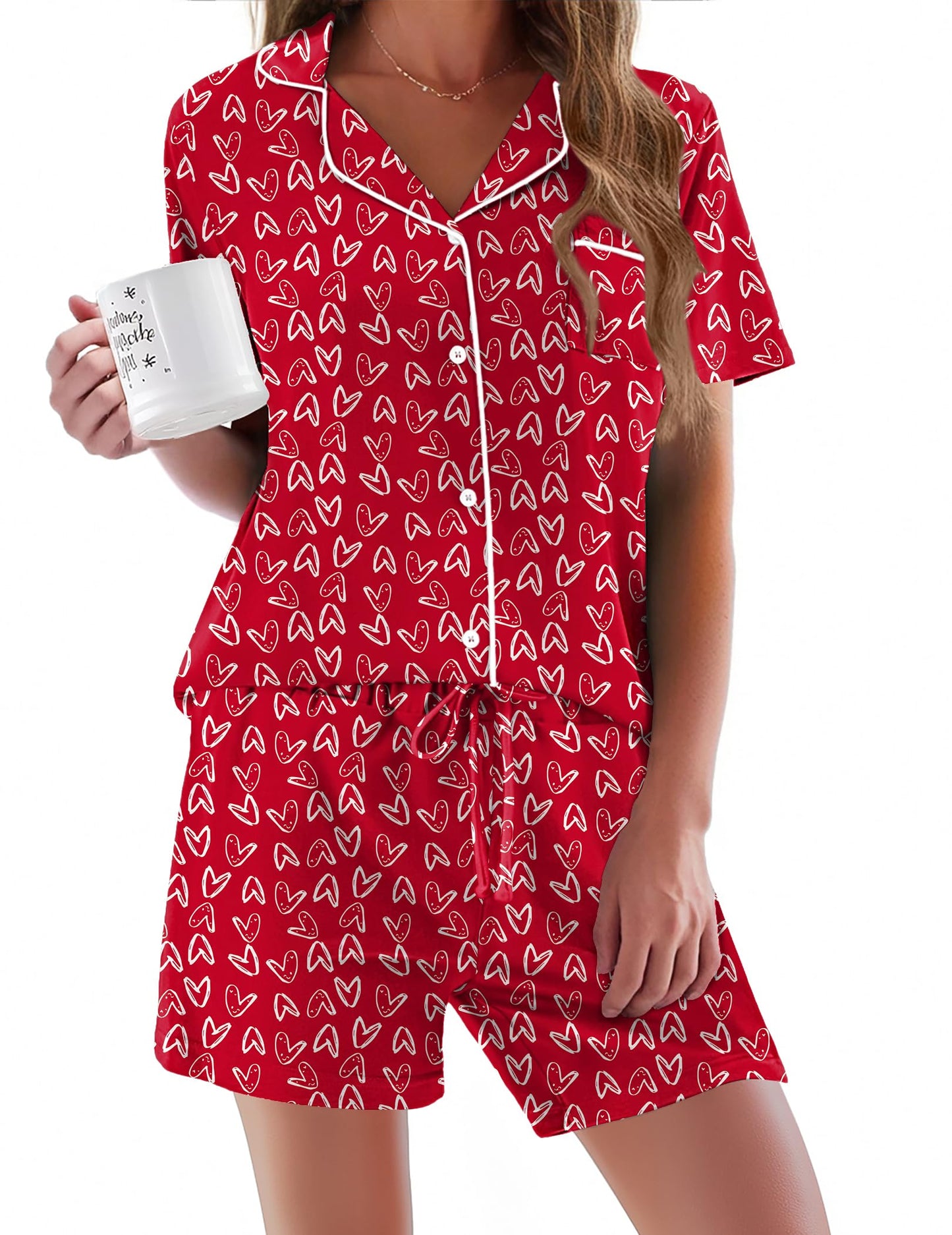 Pajamas Set for Women Short Sleeve Sleepwear Button Down Pjs Soft 2 Piece Lounge Sets XS-XXXL