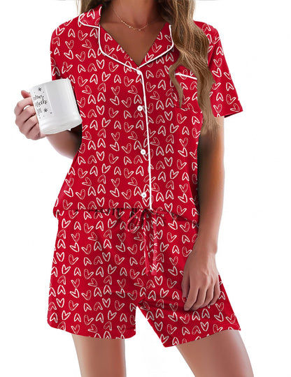 Pajamas Set for Women Short Sleeve Sleepwear Button Down Pjs Soft 2 Piece Lounge Sets XS-XXXL