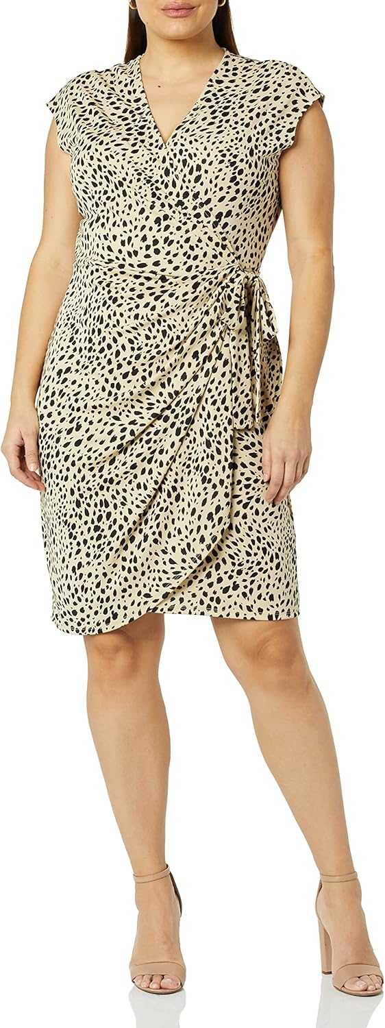 Amazon Essentials Women's Classic Cap Sleeve Wrap Dress with V Neck (Available in Plus Size)
