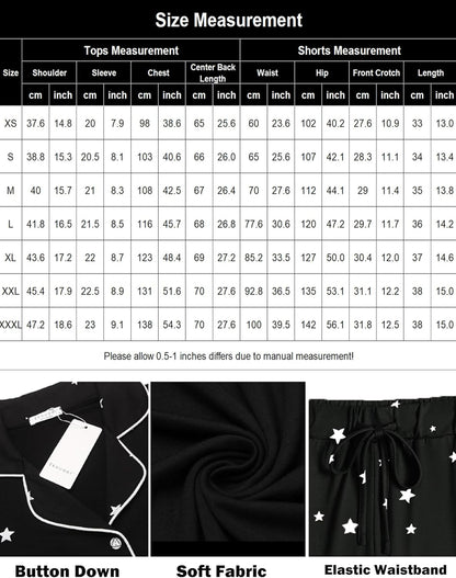 Pajamas Set for Women Short Sleeve Sleepwear Button Down Pjs Soft 2 Piece Lounge Sets XS-XXXL