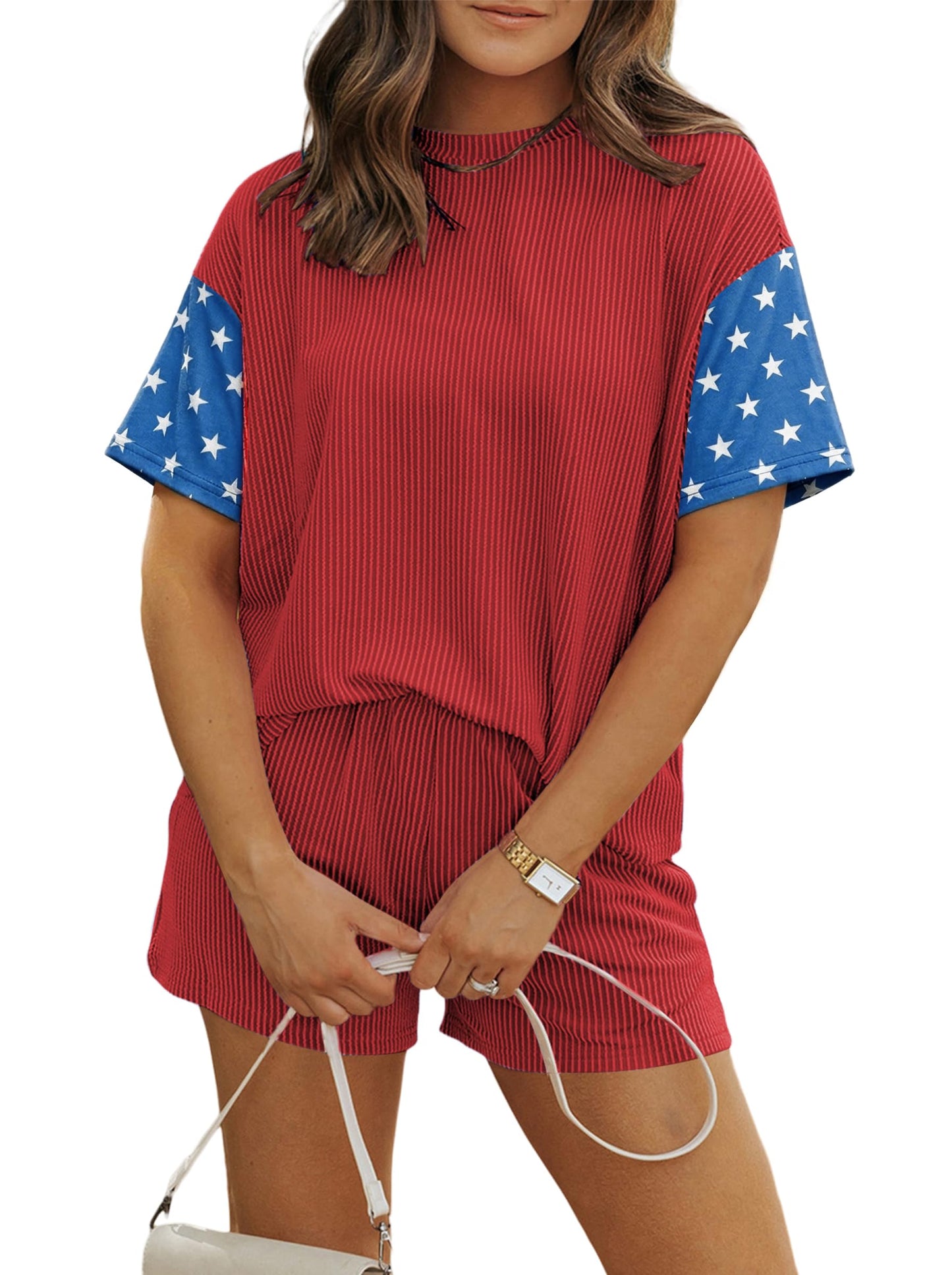 Women 2 Piece Shorts Set 2026 Casual Summer Cruise Outfits Ribbed Loose Short Sleeve Pocket Matching Lounge Sets
