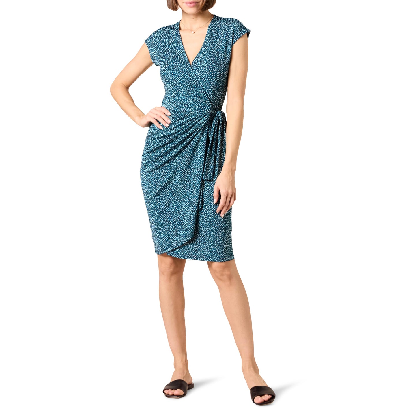 Amazon Essentials Women's Classic Cap Sleeve Wrap Dress with V Neck (Available in Plus Size)