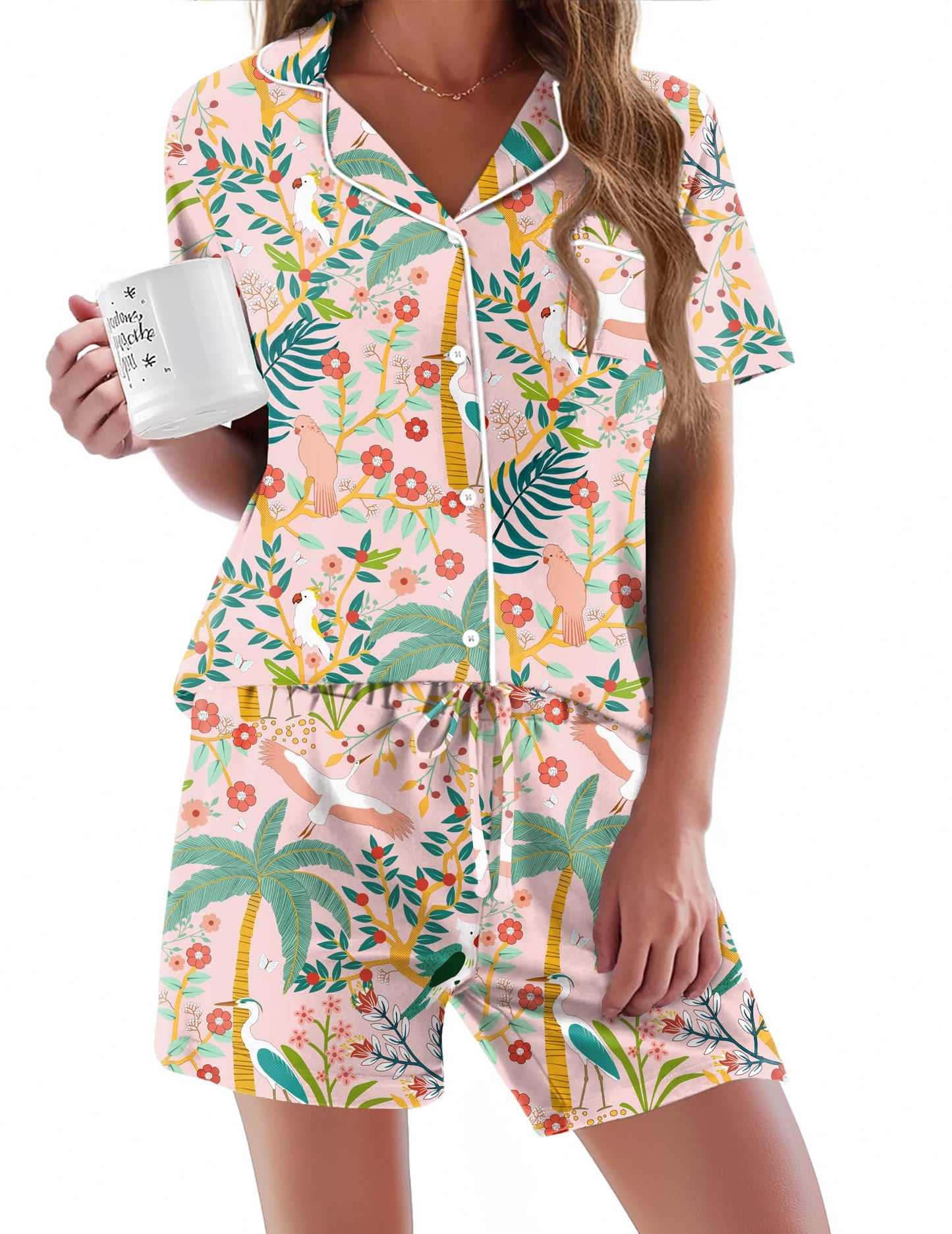 Pajamas Set for Women Short Sleeve Sleepwear Button Down Pjs Soft 2 Piece Lounge Sets XS-XXXL