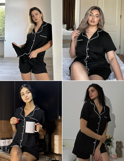 Pajamas Set for Women Short Sleeve Sleepwear Button Down Pjs Soft 2 Piece Lounge Sets XS-XXXL