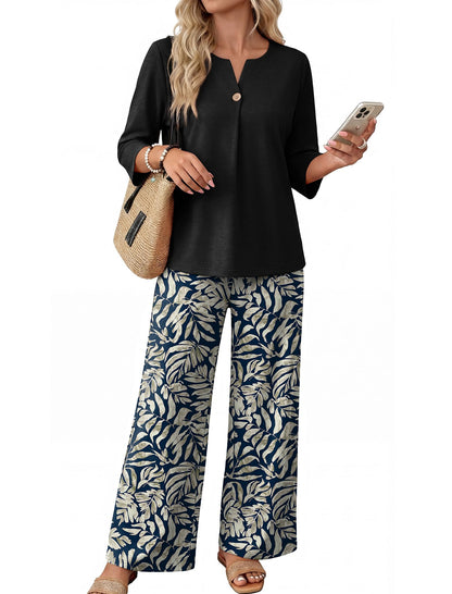 Two Piece Sets for Women 3/4 Length Sleeve Lounge Sets Summer Spring Vacation Travel Outfits Fashion Clothing