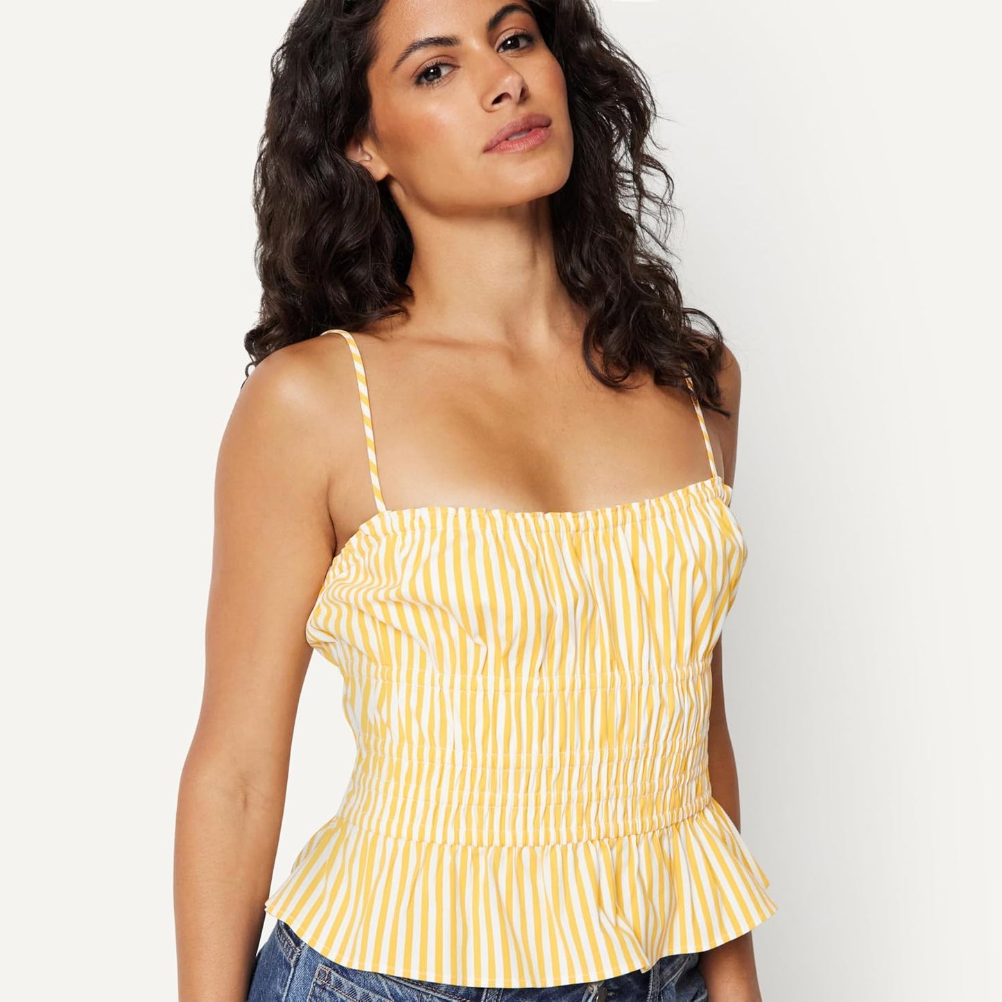 Amazon Essentials Women's Regular-Fit Smocked Cotton Stretch Poplin Tank