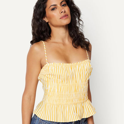 Amazon Essentials Women's Regular-Fit Smocked Cotton Stretch Poplin Tank
