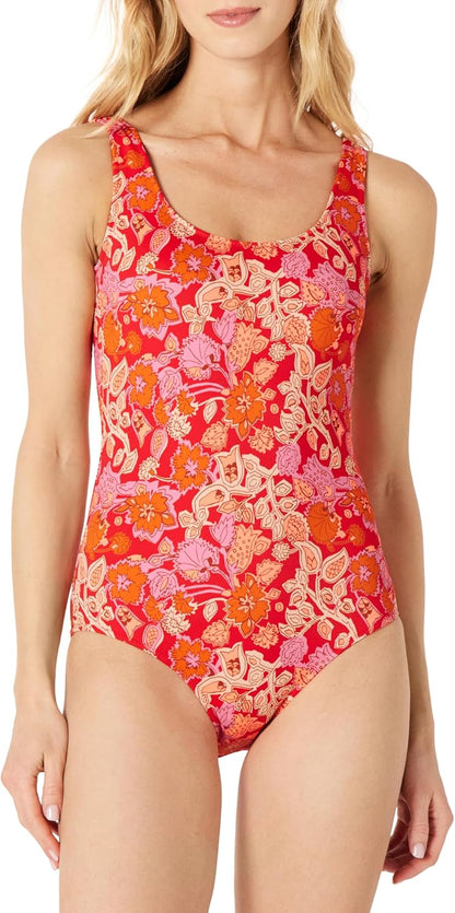 Amazon Essentials Women's One-Piece Scoop Neck Coverage Swimsuit (Available in Plus Size)