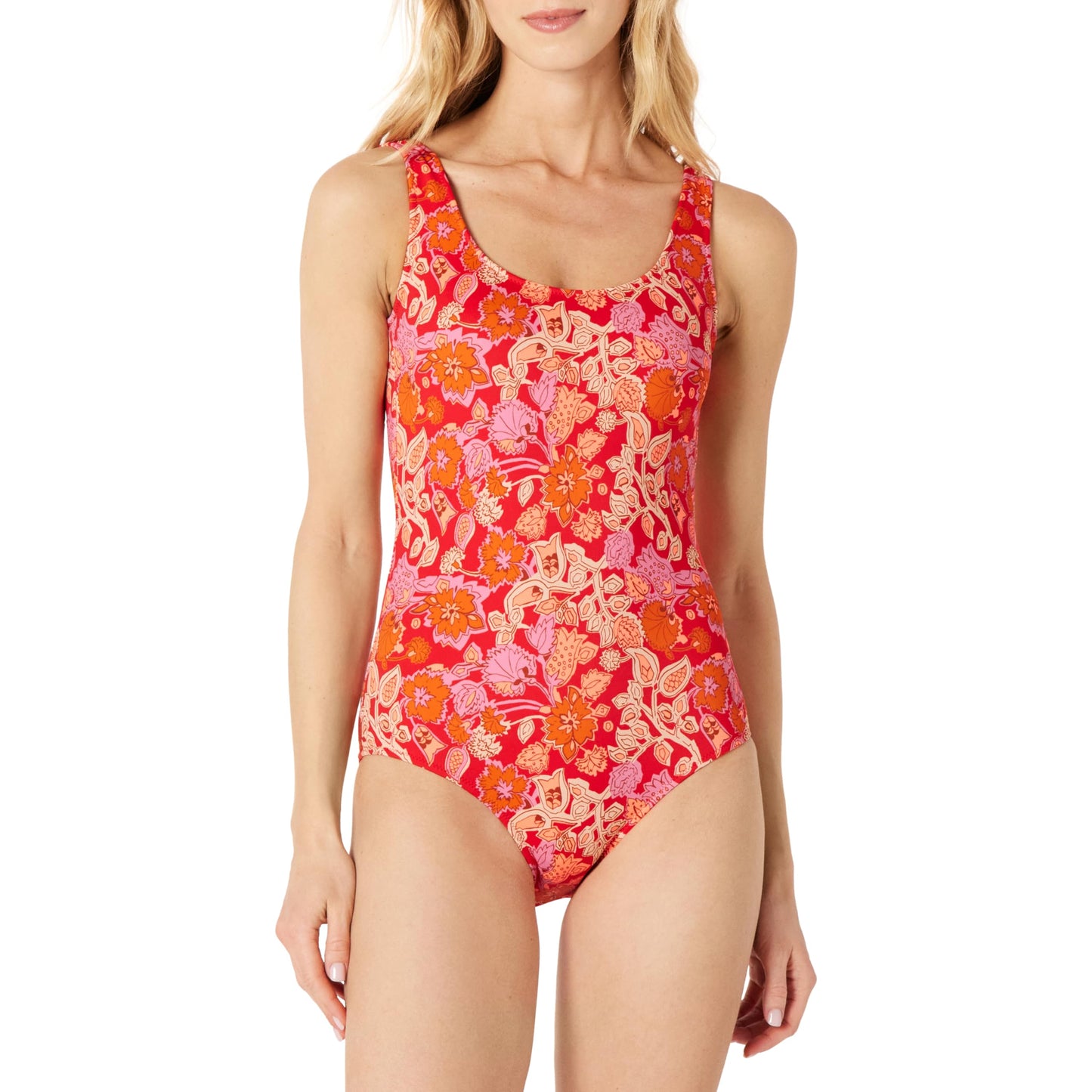 Amazon Essentials Women's One-Piece Scoop Neck Coverage Swimsuit (Available in Plus Size)