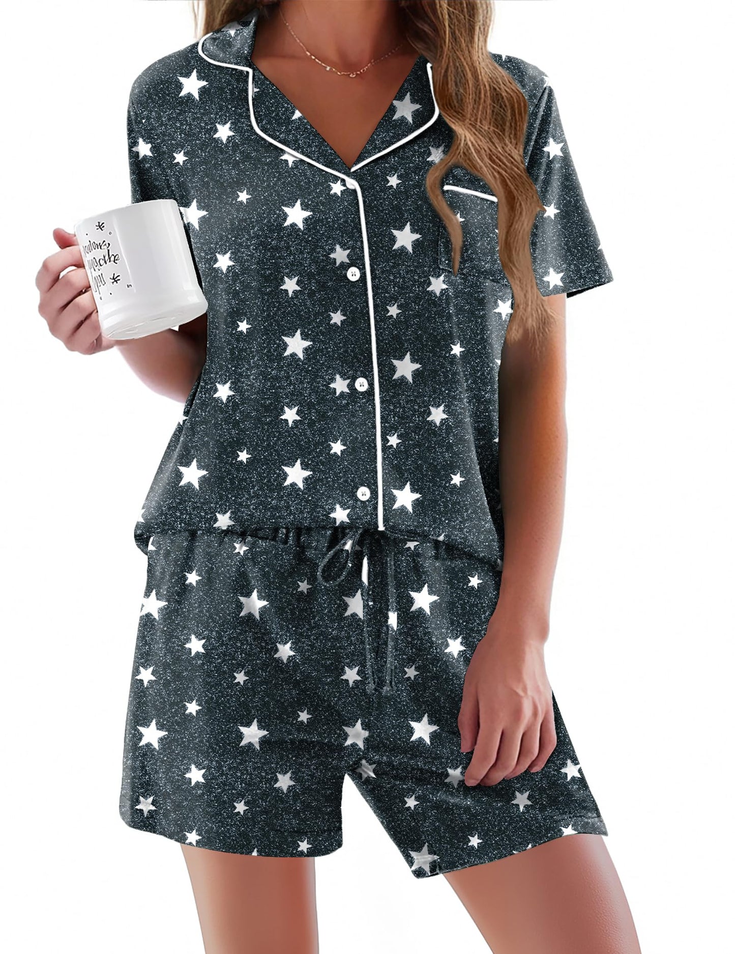 Pajamas Set for Women Short Sleeve Sleepwear Button Down Pjs Soft 2 Piece Lounge Sets XS-XXXL