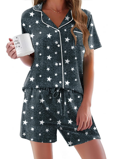 Pajamas Set for Women Short Sleeve Sleepwear Button Down Pjs Soft 2 Piece Lounge Sets XS-XXXL
