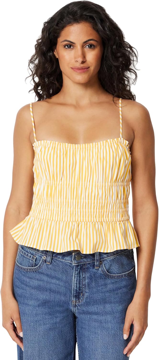 Amazon Essentials Women's Regular-Fit Smocked Cotton Stretch Poplin Tank