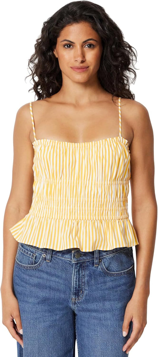 Amazon Essentials Women's Regular-Fit Smocked Cotton Stretch Poplin Tank