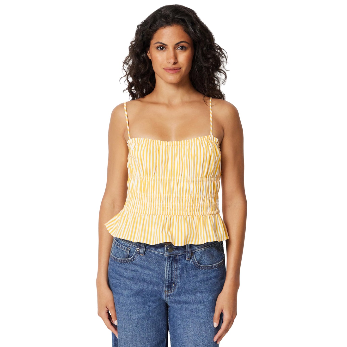 Amazon Essentials Women's Regular-Fit Smocked Cotton Stretch Poplin Tank