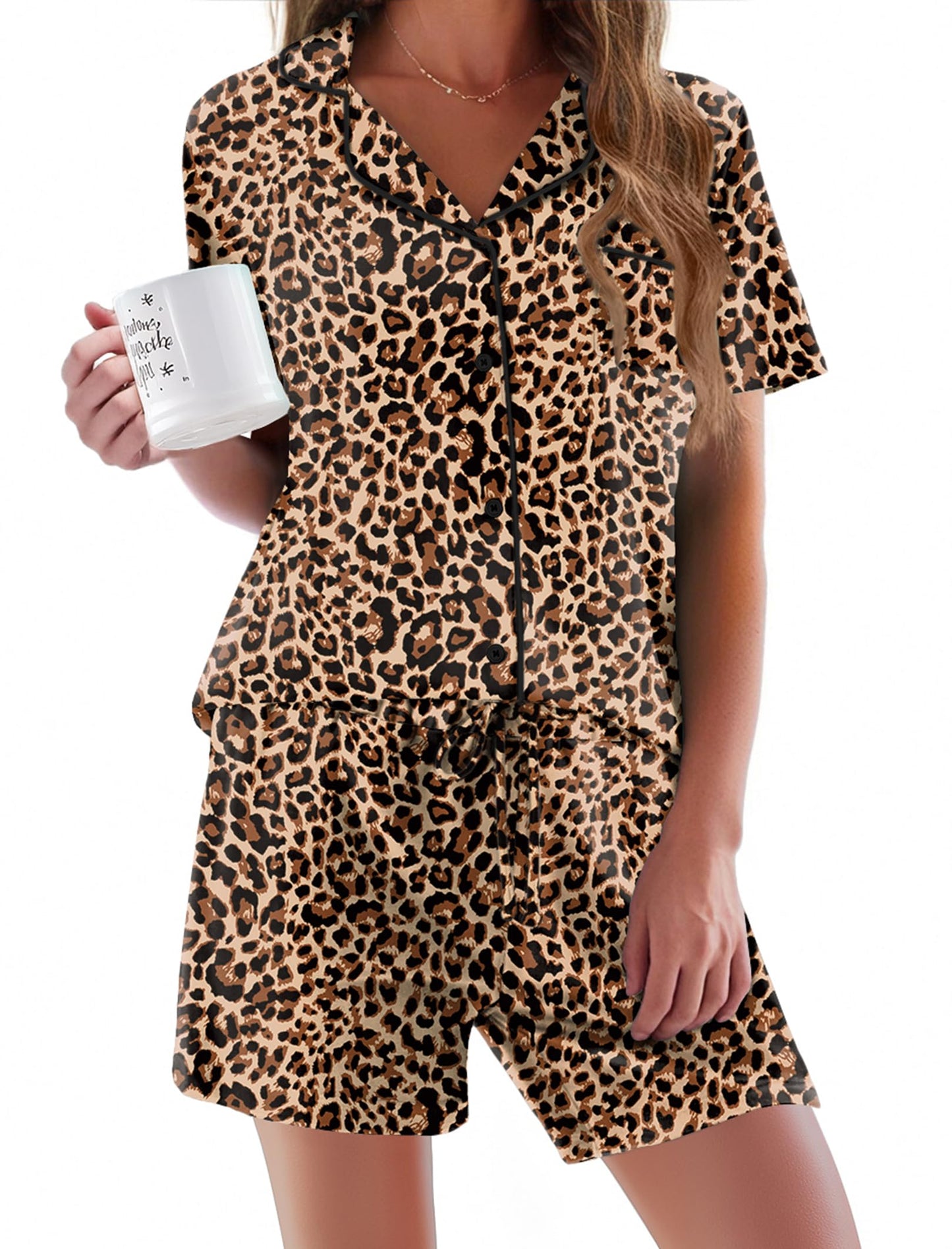 Pajamas Set for Women Short Sleeve Sleepwear Button Down Pjs Soft 2 Piece Lounge Sets XS-XXXL
