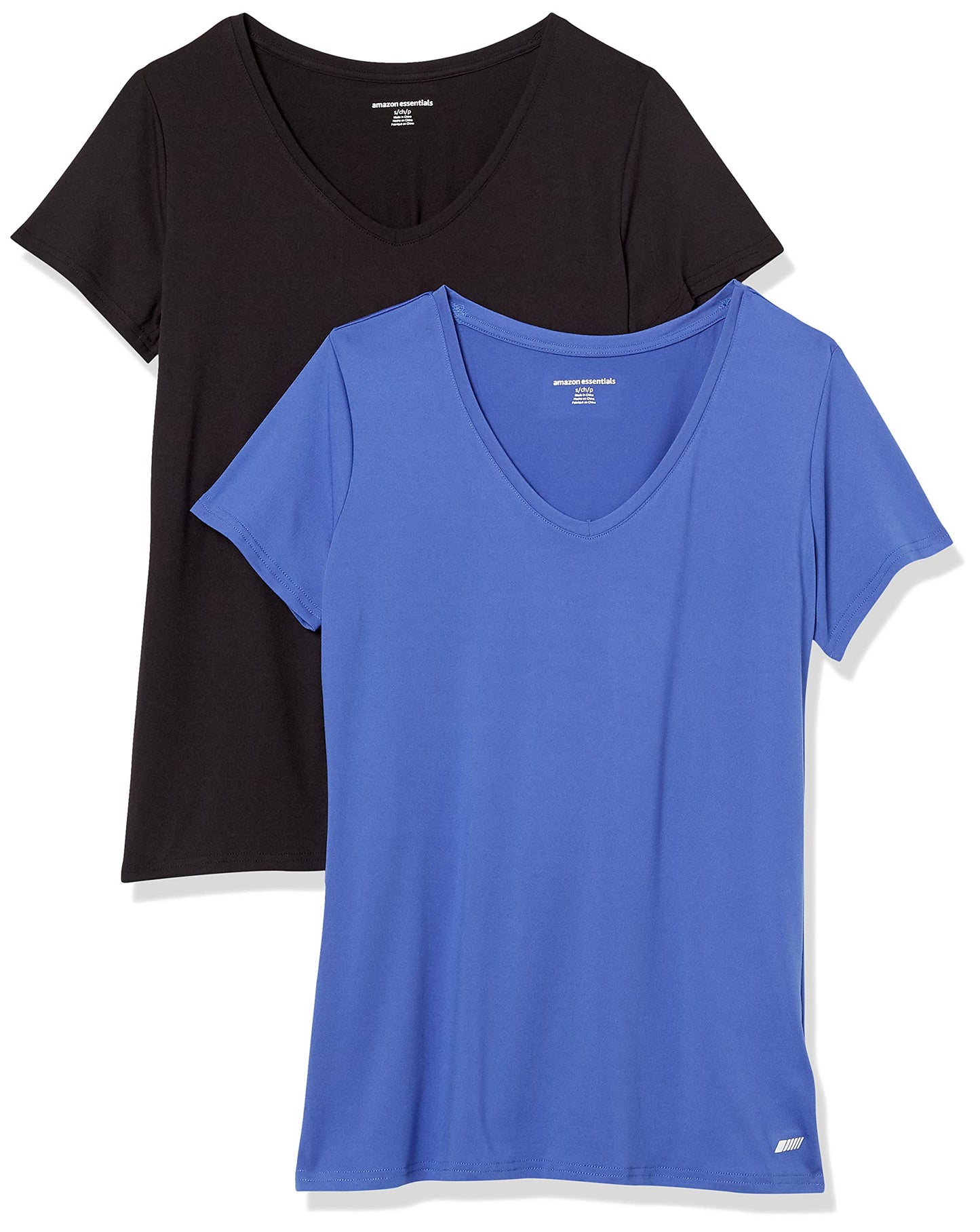 Amazon Essentials Women's Active Quick Dry Tech Stretch Short-Sleeve V-Neck T-Shirt (Available in Plus Size), Pack of 2