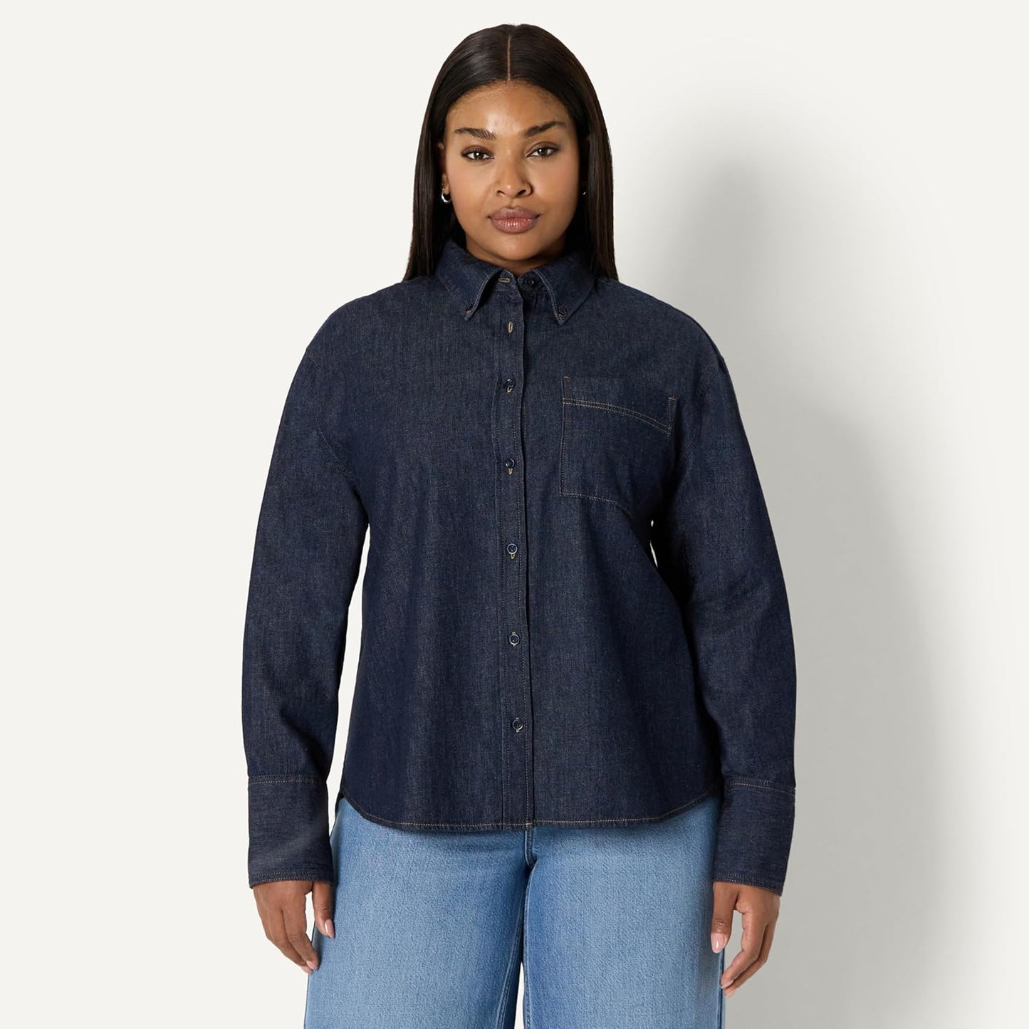 Amazon Essentials Women's Oversized-Fit Denim Button-Down Shirt