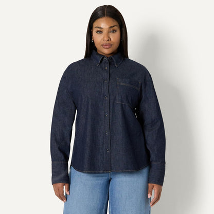 Amazon Essentials Women's Oversized-Fit Denim Button-Down Shirt