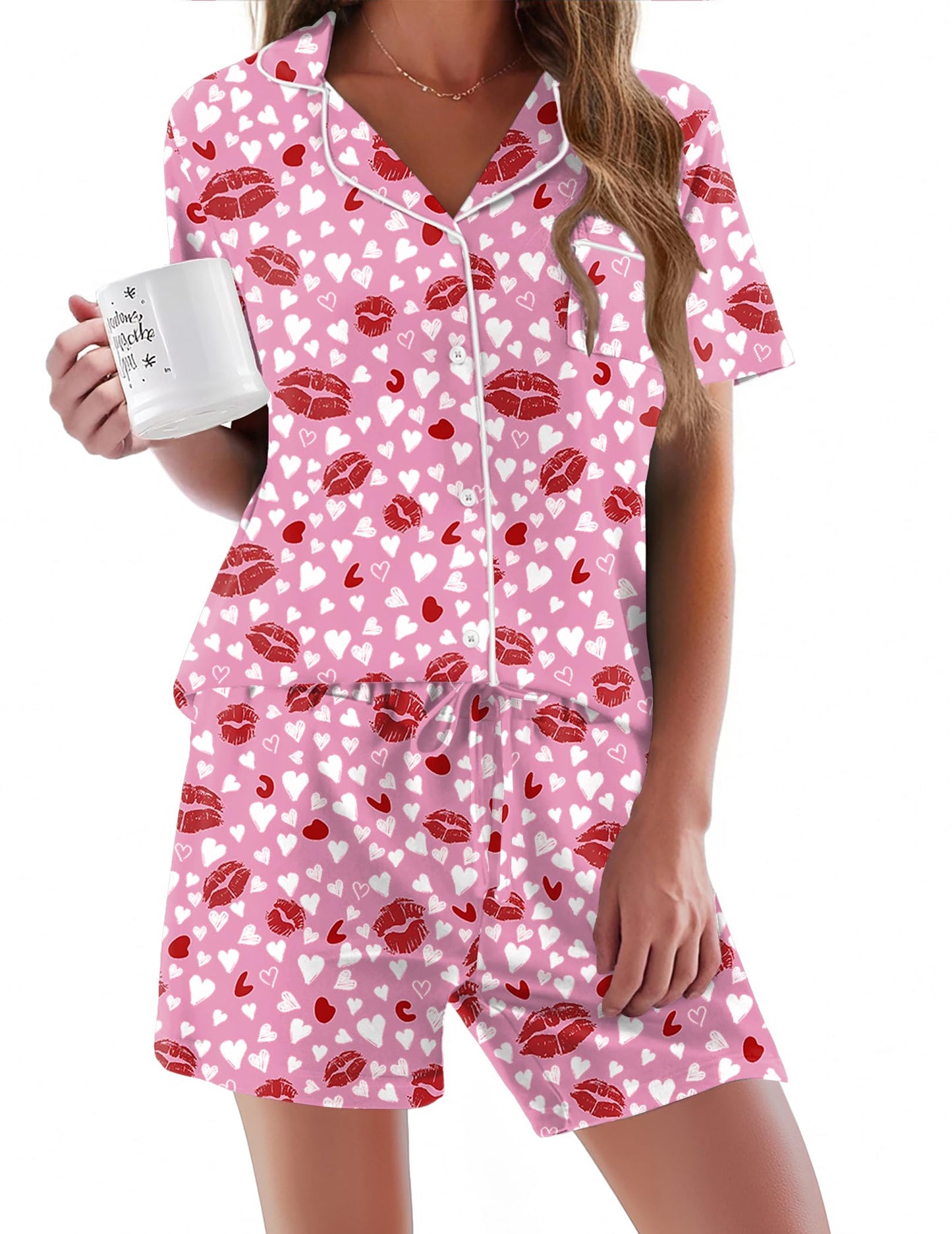 Pajamas Set for Women Short Sleeve Sleepwear Button Down Pjs Soft 2 Piece Lounge Sets XS-XXXL