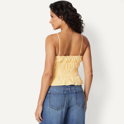 Amazon Essentials Women's Regular-Fit Smocked Cotton Stretch Poplin Tank