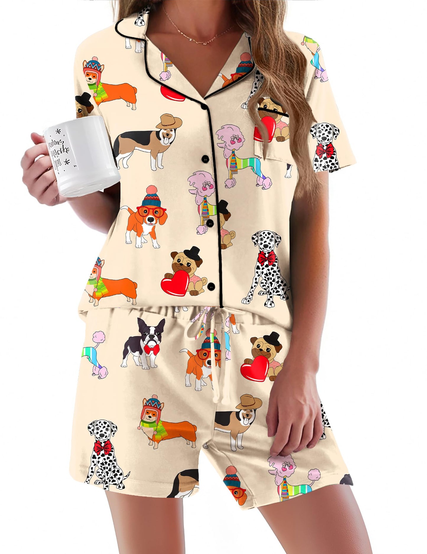 Pajamas Set for Women Short Sleeve Sleepwear Button Down Pjs Soft 2 Piece Lounge Sets XS-XXXL