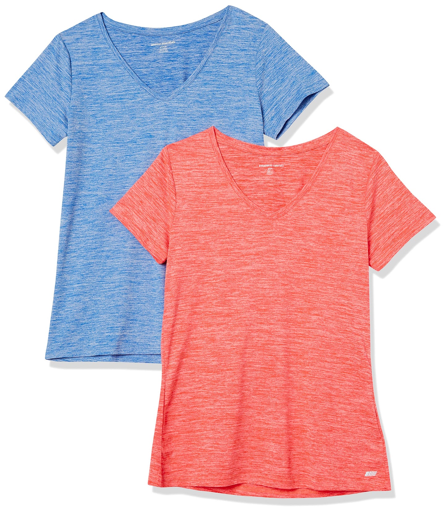 Amazon Essentials Women's Active Quick Dry Tech Stretch Short-Sleeve V-Neck T-Shirt (Available in Plus Size), Pack of 2