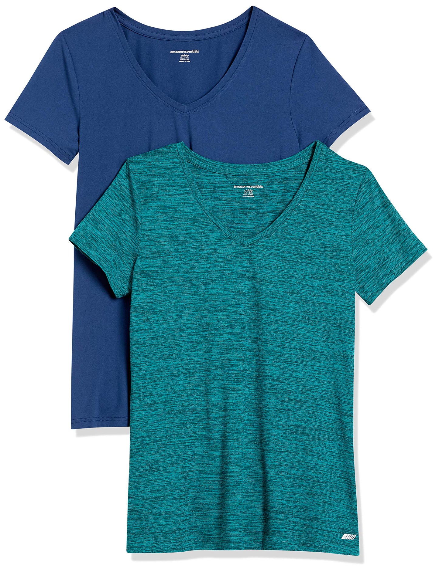 Amazon Essentials Women's Active Quick Dry Tech Stretch Short-Sleeve V-Neck T-Shirt (Available in Plus Size), Pack of 2