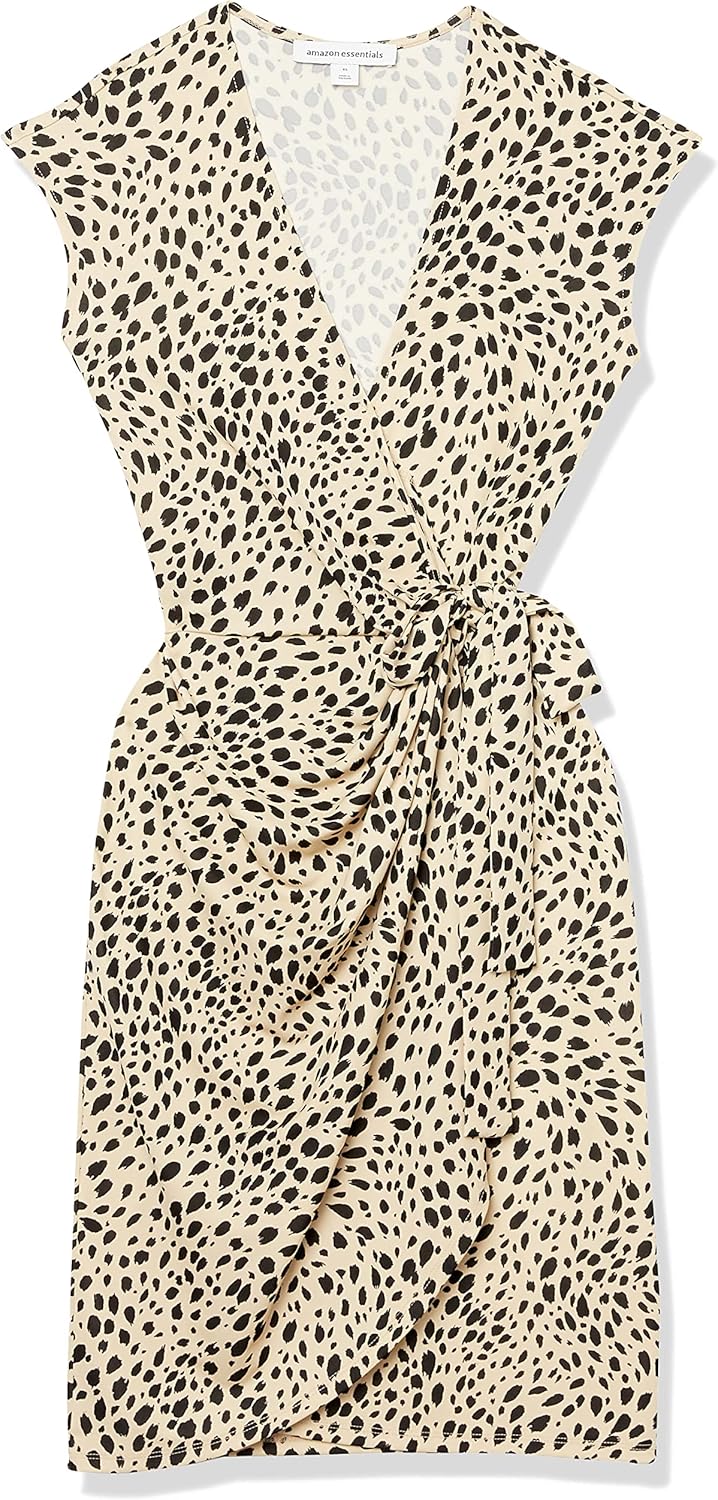 Amazon Essentials Women's Classic Cap Sleeve Wrap Dress with V Neck (Available in Plus Size)