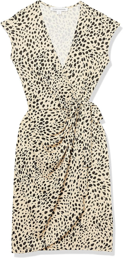 Amazon Essentials Women's Classic Cap Sleeve Wrap Dress with V Neck (Available in Plus Size)