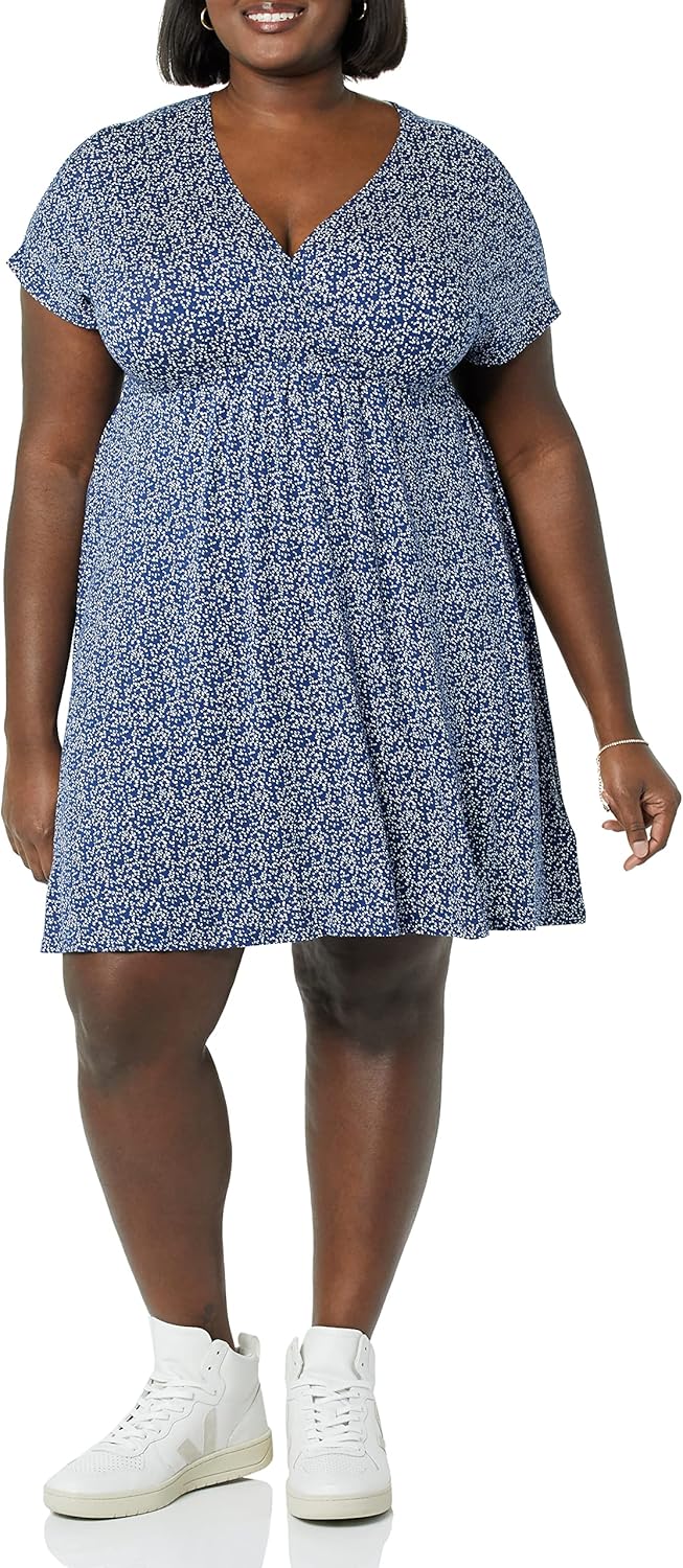 Amazon Essentials Women's Surplice V Neck Swing Dress (Available in Plus Size)
