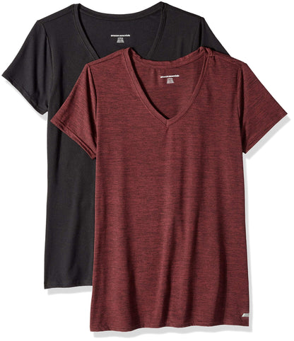 Amazon Essentials Women's Active Quick Dry Tech Stretch Short-Sleeve V-Neck T-Shirt (Available in Plus Size), Pack of 2