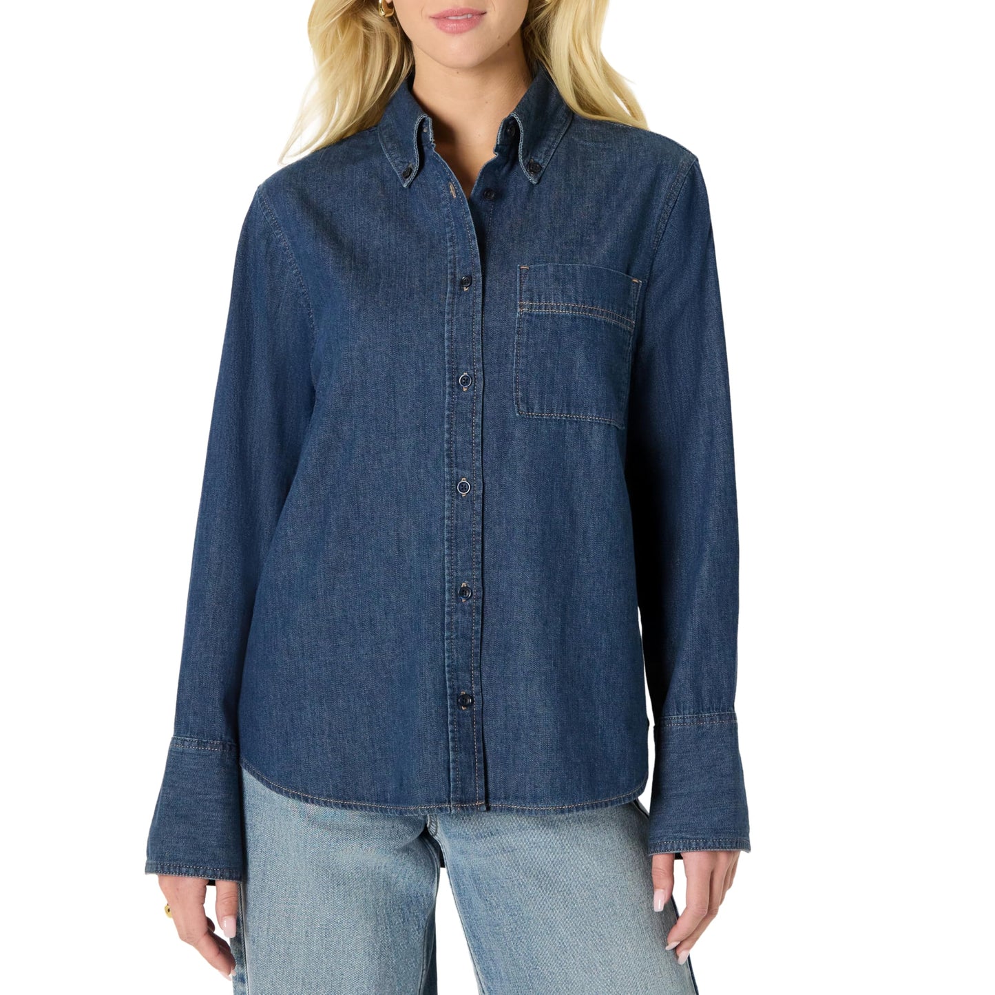 Amazon Essentials Women's Oversized-Fit Denim Button-Down Shirt