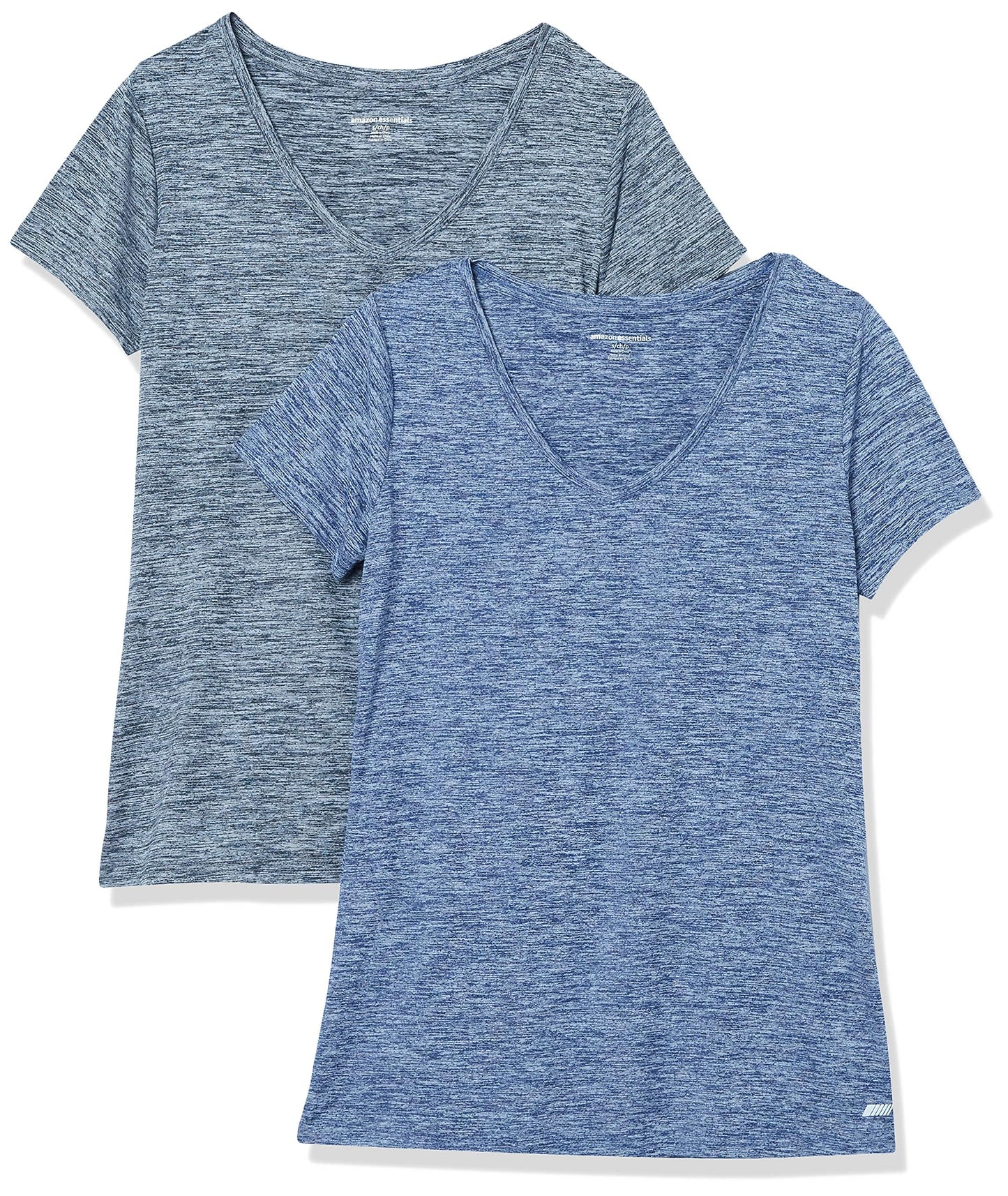 Amazon Essentials Women's Active Quick Dry Tech Stretch Short-Sleeve V-Neck T-Shirt (Available in Plus Size), Pack of 2
