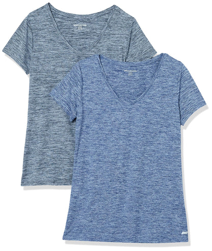 Amazon Essentials Women's Active Quick Dry Tech Stretch Short-Sleeve V-Neck T-Shirt (Available in Plus Size), Pack of 2