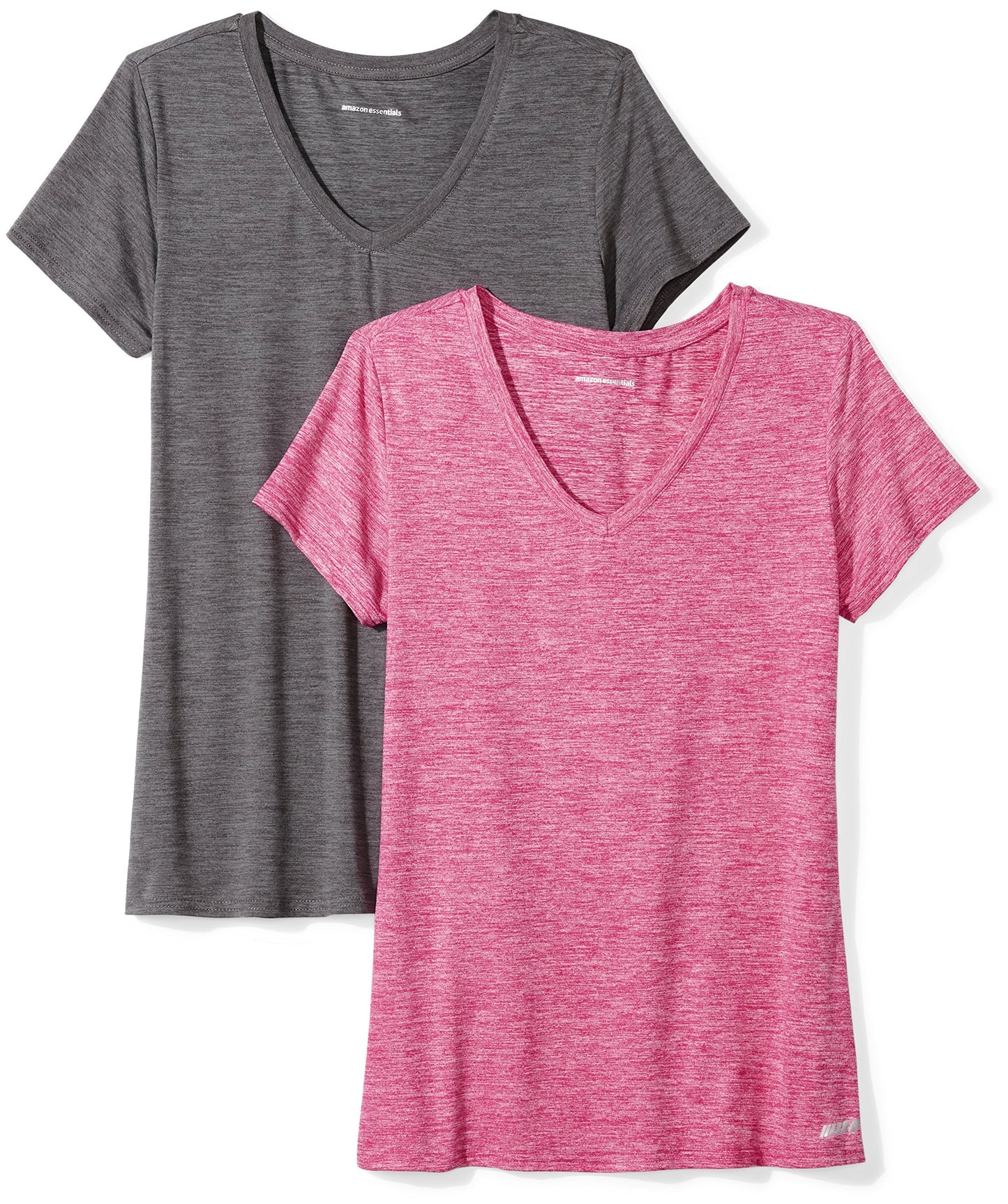 Amazon Essentials Women's Active Quick Dry Tech Stretch Short-Sleeve V-Neck T-Shirt (Available in Plus Size), Pack of 2