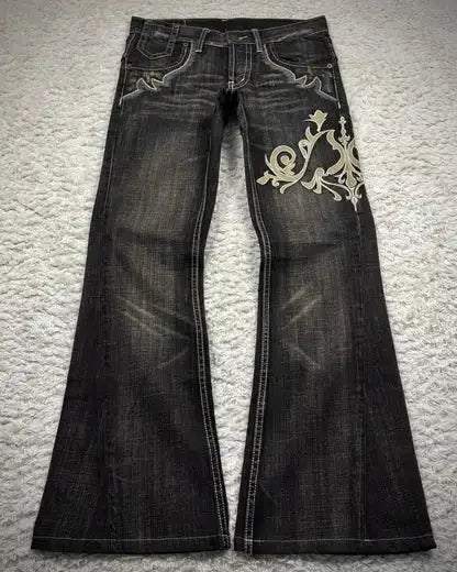 2024 New American Trend Retro Hip-hop Embroidery Pattern Baggy Jeans For Men And Women Y2K Harajuku Gothic Wide Pants Streetwear