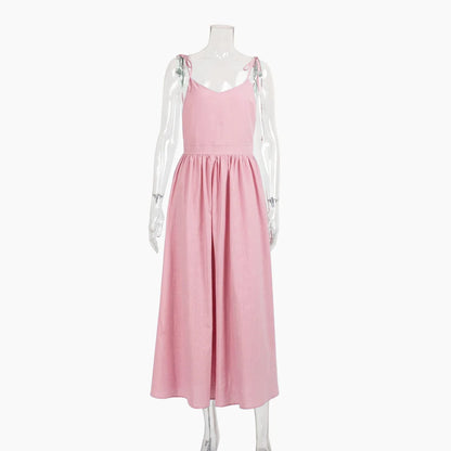 Bornladies Spring Summer Beach Style Women Dress Vintage Loose A-line Sling Dress Sexy Hot Girl 100% Cotton V-neck Dress