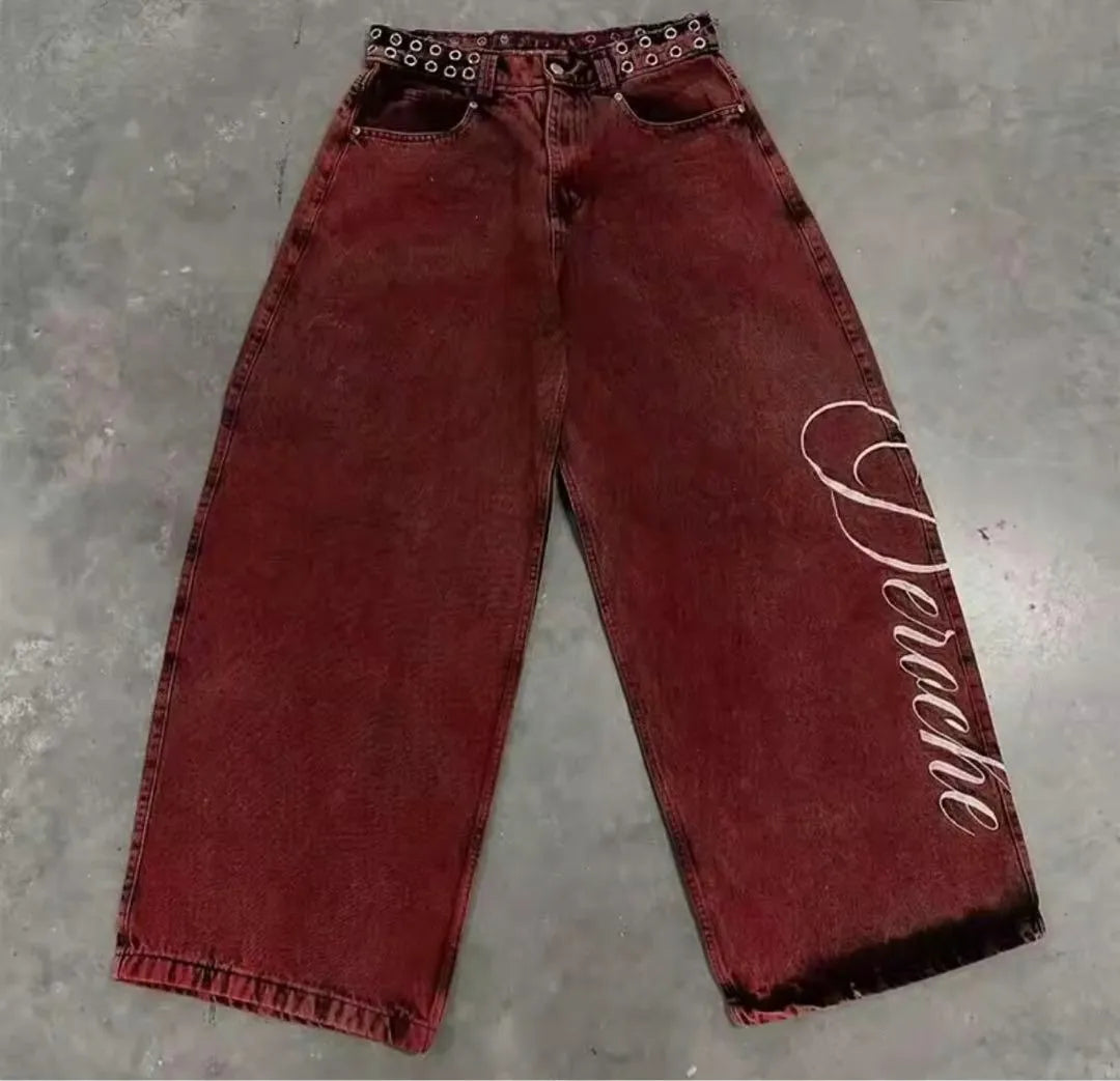 2024 New American Trend Retro Hip-hop Embroidery Pattern Baggy Jeans For Men And Women Y2K Harajuku Gothic Wide Pants Streetwear