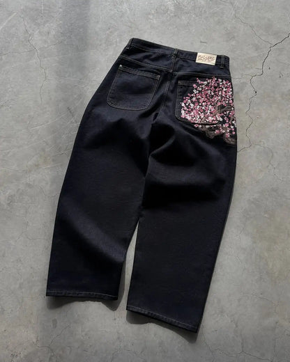 Mens Jeans Sakura Embroidery Slim Straight Light Wash Stretch Cotton Casual Streetwear Daily Wear Multiple Sizes Pants Skinny