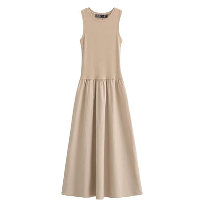 HXAO Khaki Elegant Long Dresses 2025 Women's Spring Sleeveless Black Dresses Fashion Casual Party Y2k Dress Vestidos For Female