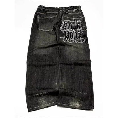 2024 New American Trend Retro Hip-hop Embroidery Pattern Baggy Jeans For Men And Women Y2K Harajuku Gothic Wide Pants Streetwear