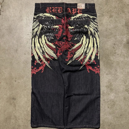 2024 New American Trend Retro Hip-hop Embroidery Pattern Baggy Jeans For Men And Women Y2K Harajuku Gothic Wide Pants Streetwear