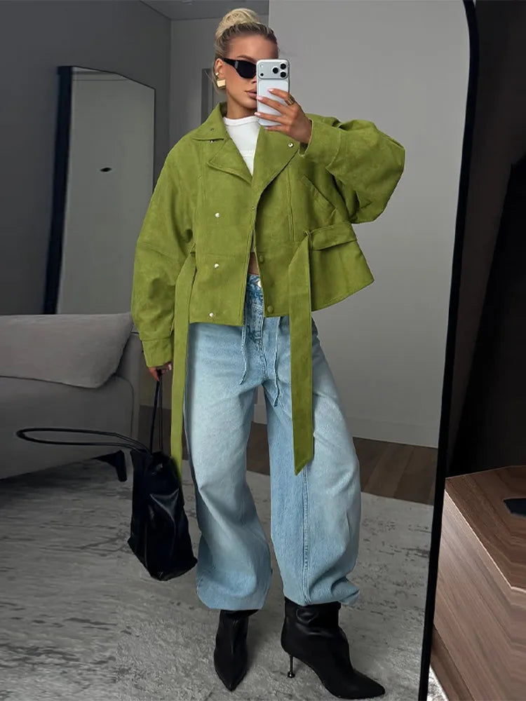 Elegant Solid Women's Windbreaker Full Sleeve Stand Collar Lace Up Lady Short Coats 2026 Spring Chic Female Street Outerwear