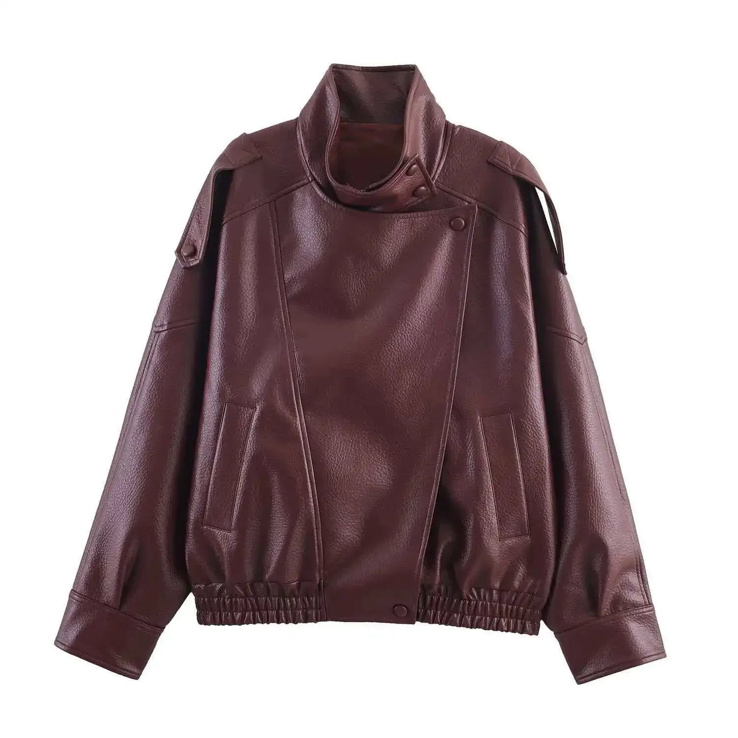 Casual Chic Black Leather Jackets Women Long Sleeve Buttons Elastic Oversized Coats Fashion 2026 Fall Streetwear Coats