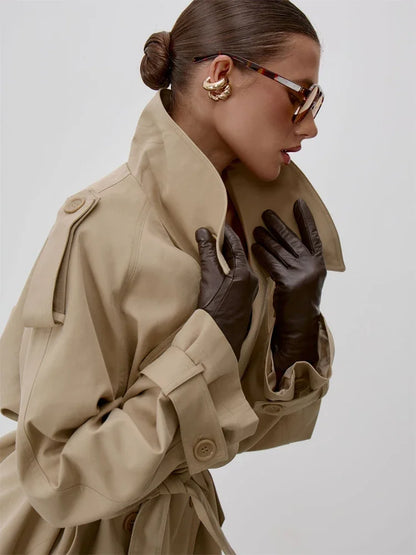 Stand Collar Lace Up Trench Chic Coat Women Long Sleeves Single Breasted Short Windbreaker New Spring Daily Street Lady Jacket