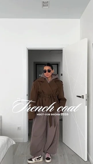 Women Elegant Full Sleeve Lace Up Jacket Loose Fashion Solid Lapel Belt Short Trench Coat Autumn 2025 Daily High Street Outwear
