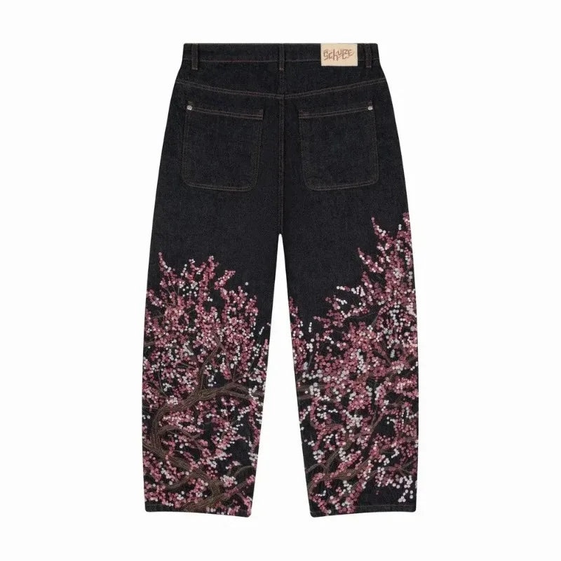 2024 New American Trend Retro Hip-hop Embroidery Pattern Baggy Jeans For Men And Women Y2K Harajuku Gothic Wide Pants Streetwear